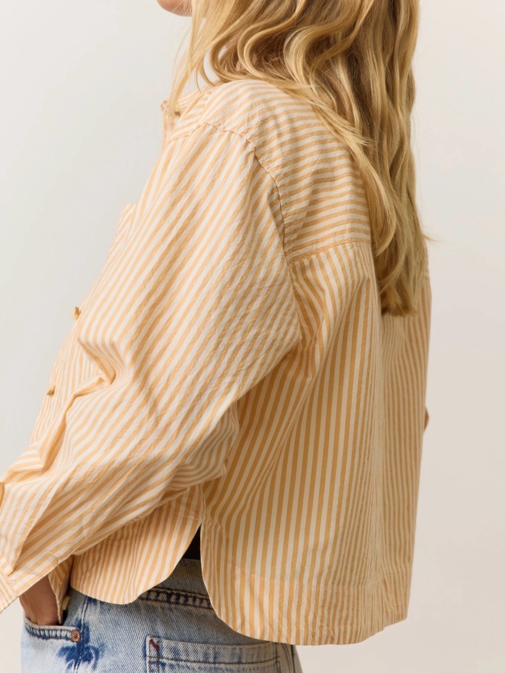 Mia Cropped Shirt in Cali Poplin in Marigold - Picture 4 of 4